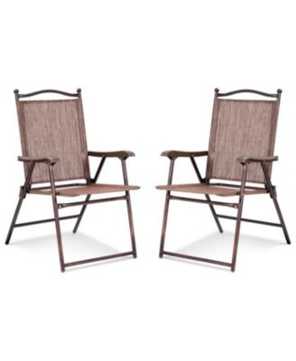Set of 2 Patio Folding Sling Back Camping Deck Chairs