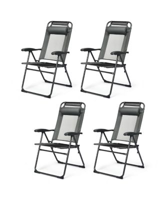 4 Pieces Patio Garden Adjustable Reclining Folding Chairs with Headrest