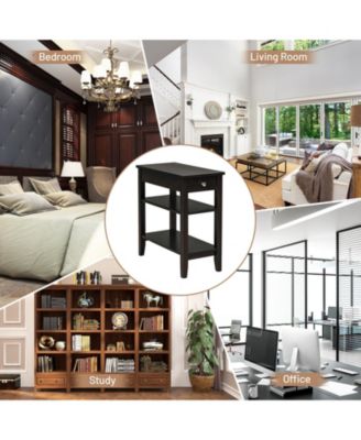Side Table with Drawer and 2 Open Shelves, Compact End Table for Small Spaces