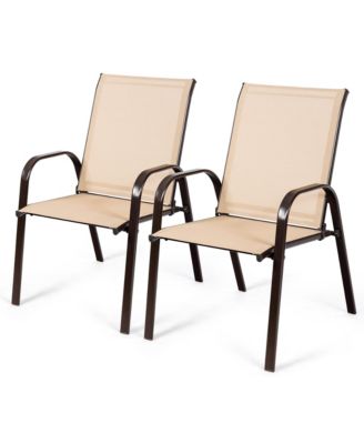 Set of 2 Patio Chairs Dining Chairs w/ Steel Frame Yard Outdoor Beige