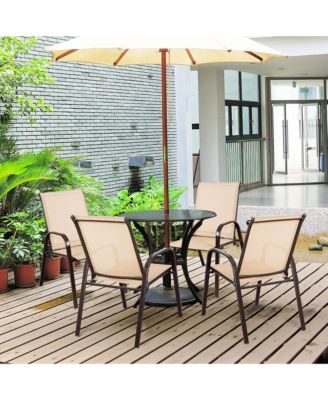 Set of 2 Patio Chairs Dining Chairs w/ Steel Frame Yard Outdoor Beige