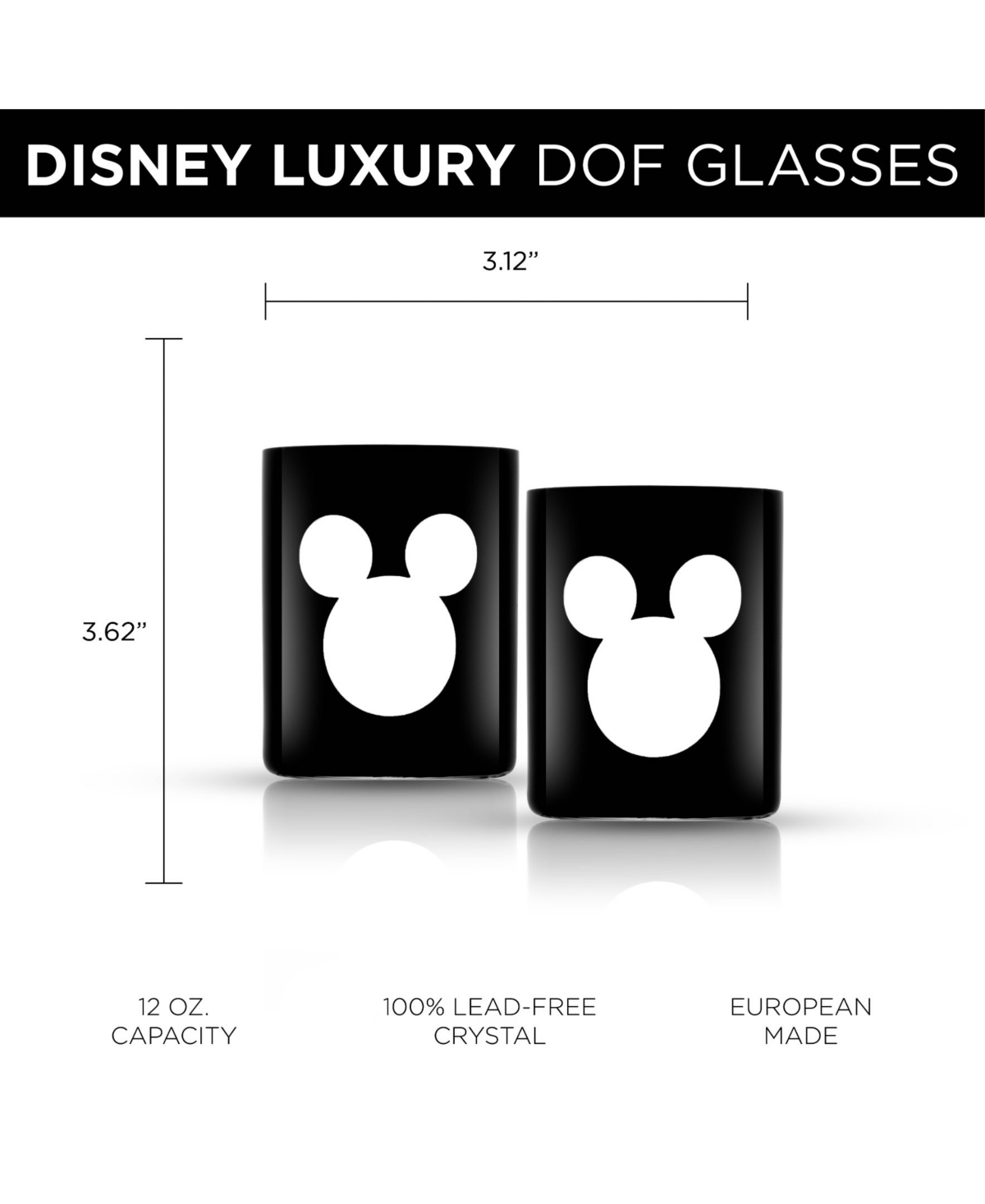 Shop Joyjolt Disney Luxury Mickey Mouse 12 Oz. Crystal Double Old Fashion Glasses, Set Of 2 In Black