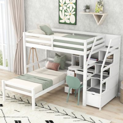 Streamdale Twin Loft Bed with Stairs, Desk, Storage