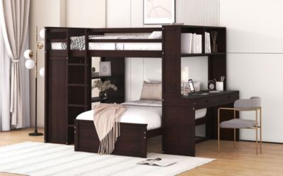 Full-Size Loft Bed with Twin Bed, Storage, and Desk