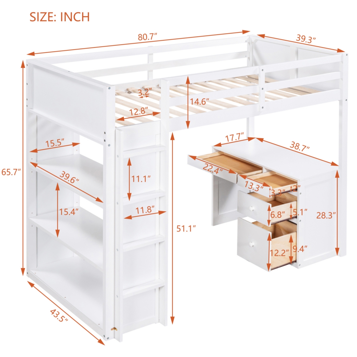 Streamdale Twin Loft Bed With Ladder, Shelves, And Desk