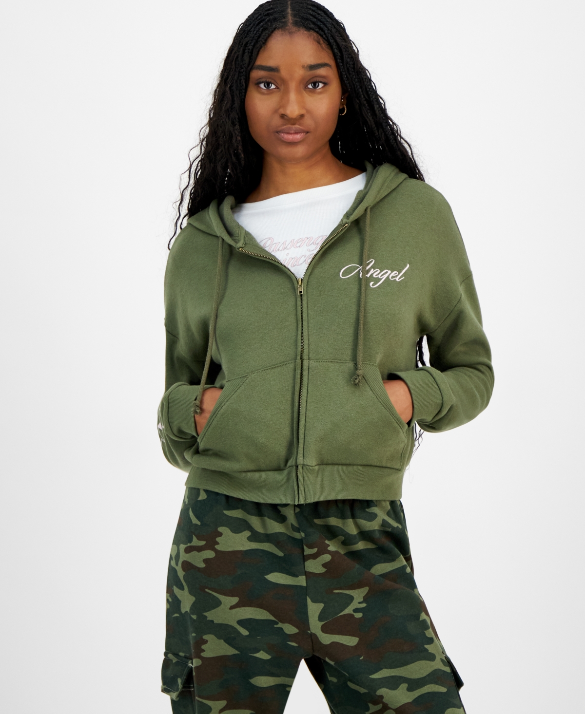 Grayson Threads The Label Juniors Angel Graphic Zip up Hoodie In Green ModeSens