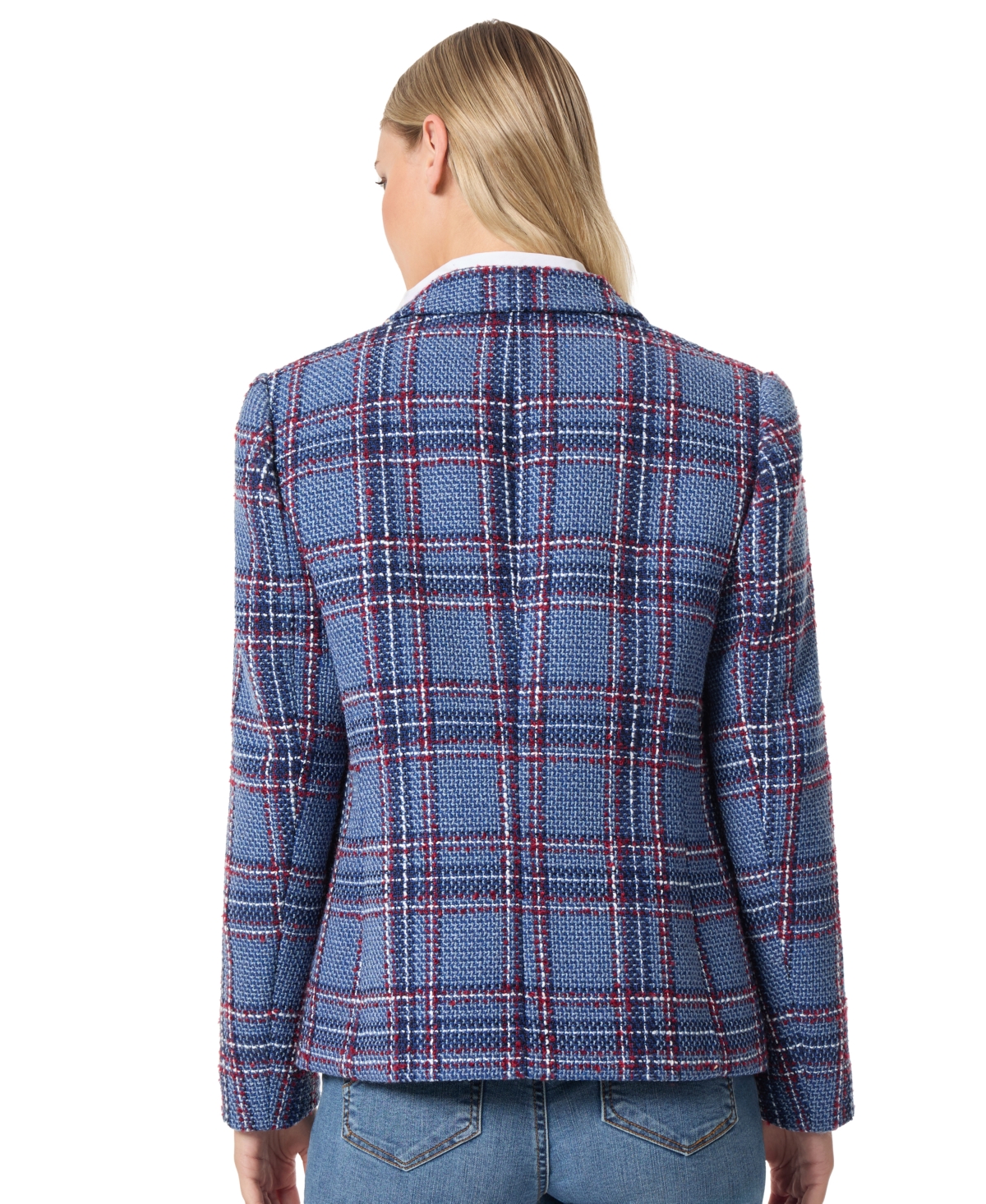 Jones New York Women's Open-Front Plaid Tweed Jacket
