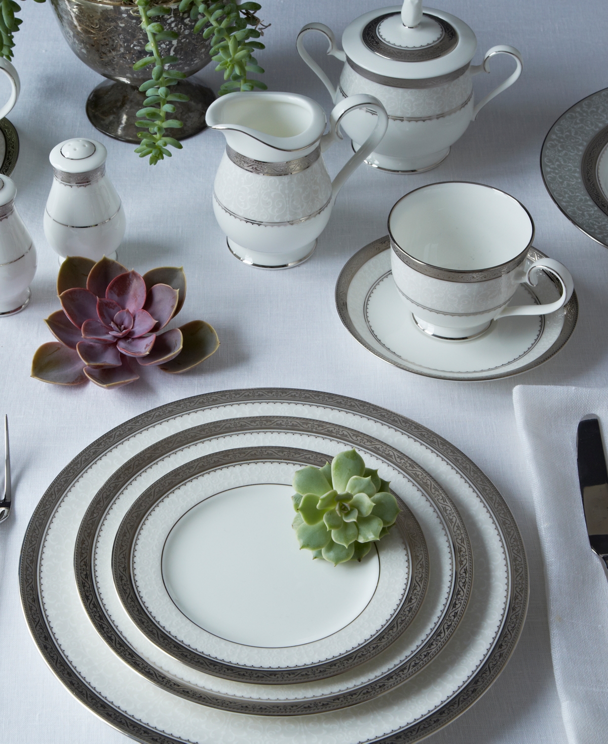 Noritake Odessa Platinum Sugar Creamer Set In White