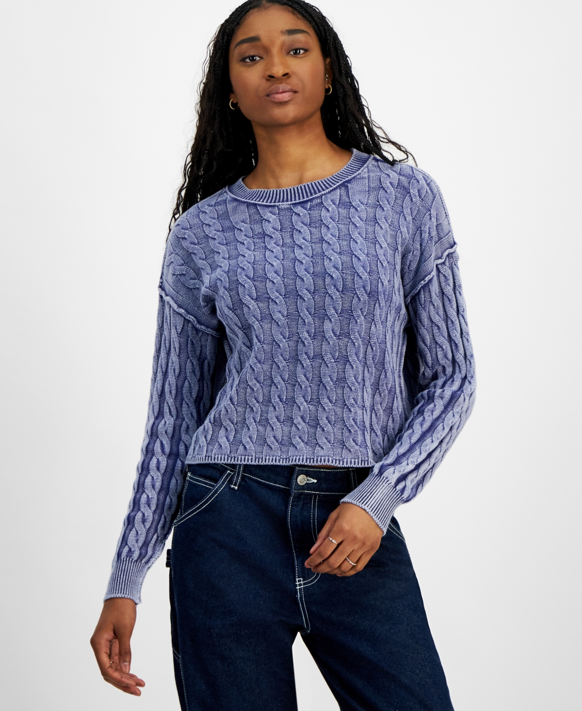 Hooked Up by Iot Juniors' Cable-Knit Long-Sleeve Sweater