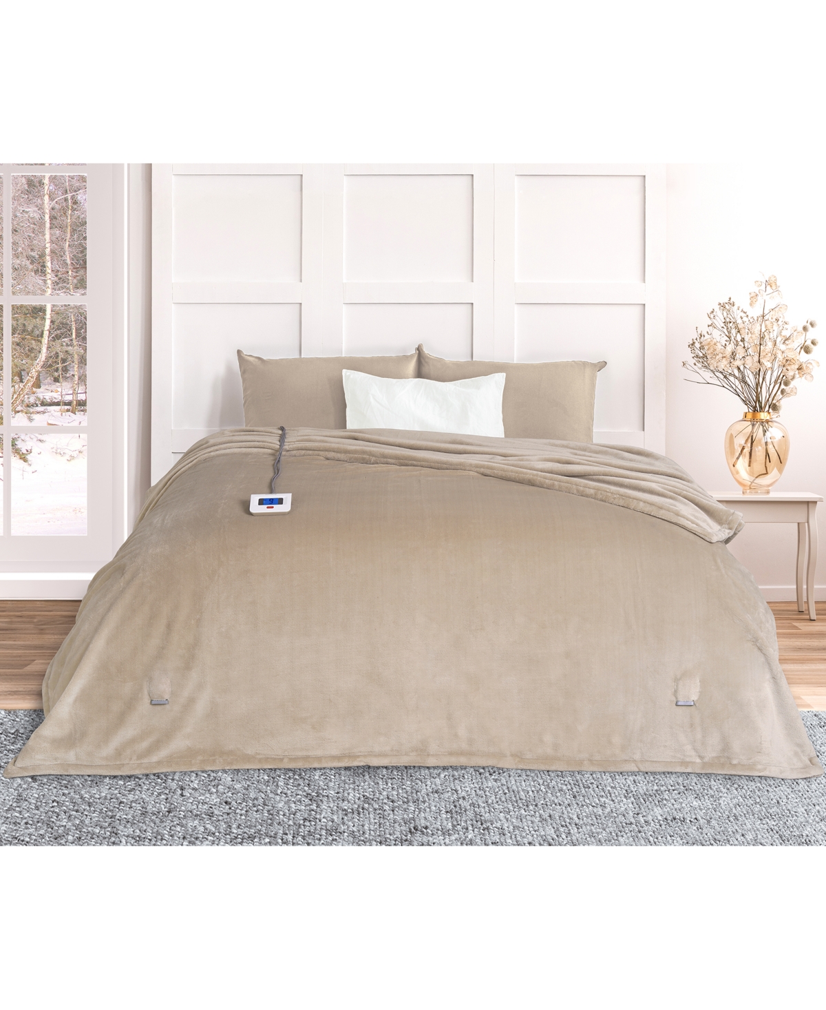 Thermasnug Luxe Plush Digital Electric Blanket, Full In Tan