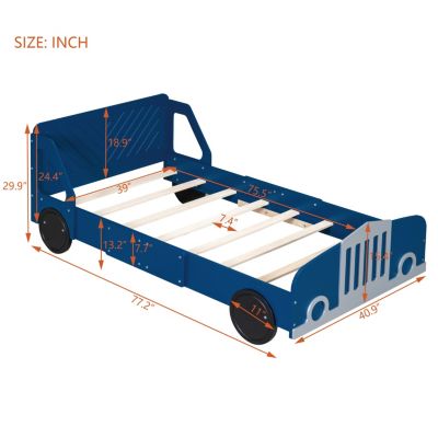 Streamdale Twin Size Car-Shaped Platform Bed With Wheels, Blue