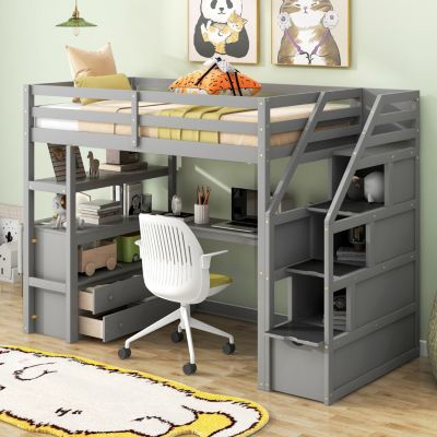 Streamdale Loft Bed with Desk, Drawers, Shelves and Staircase