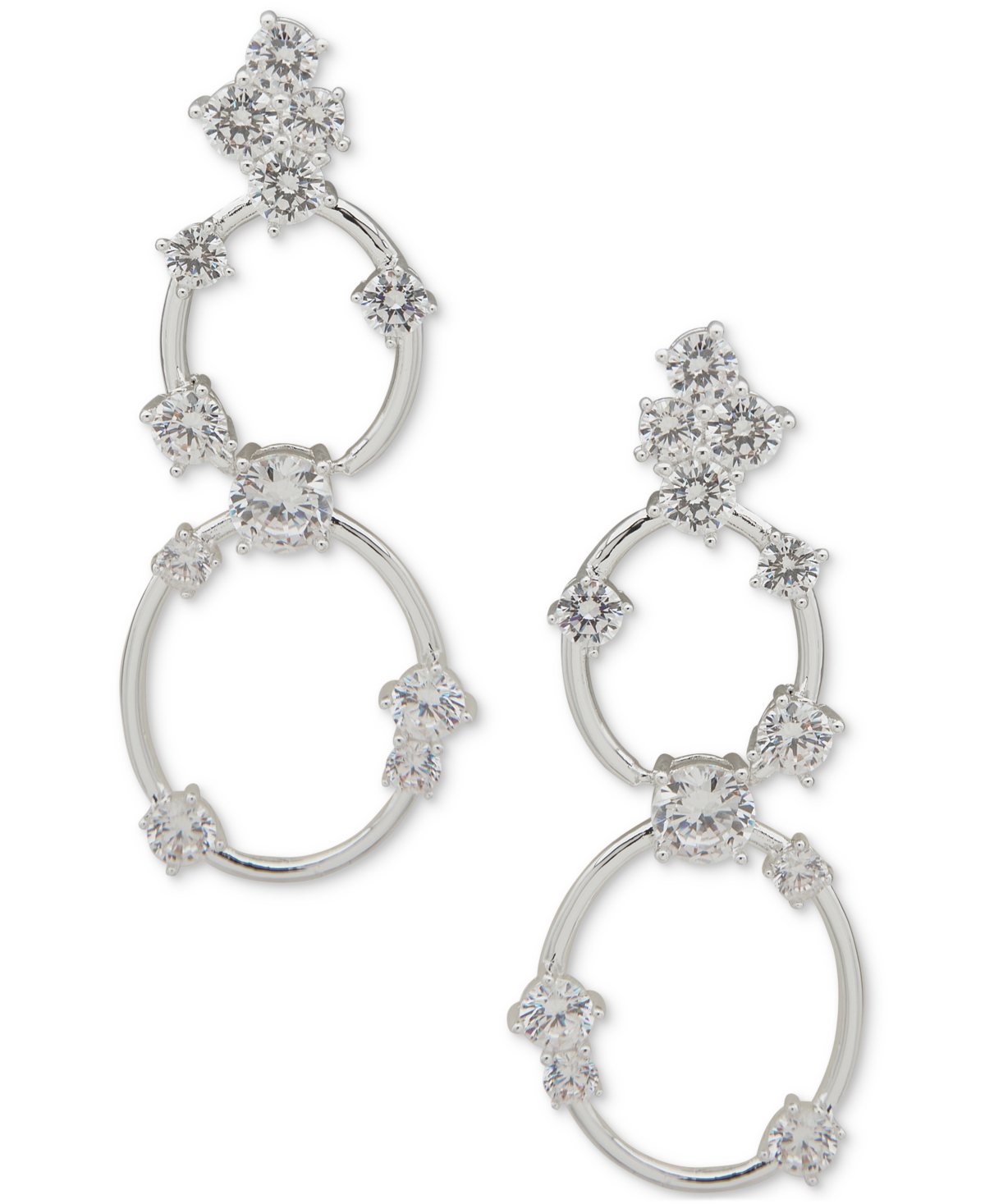 Silver-Tone Cubic Zirconia Ring Double Drop Earrings - Crystal