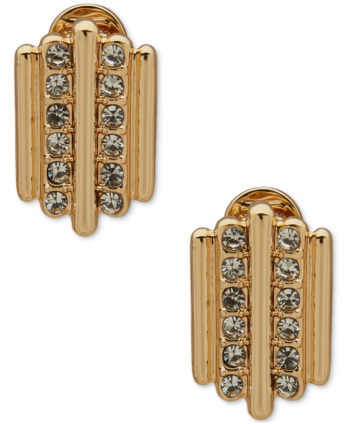 Gold-Tone Pave Multirow Clip-On Button Earrings - Crystal