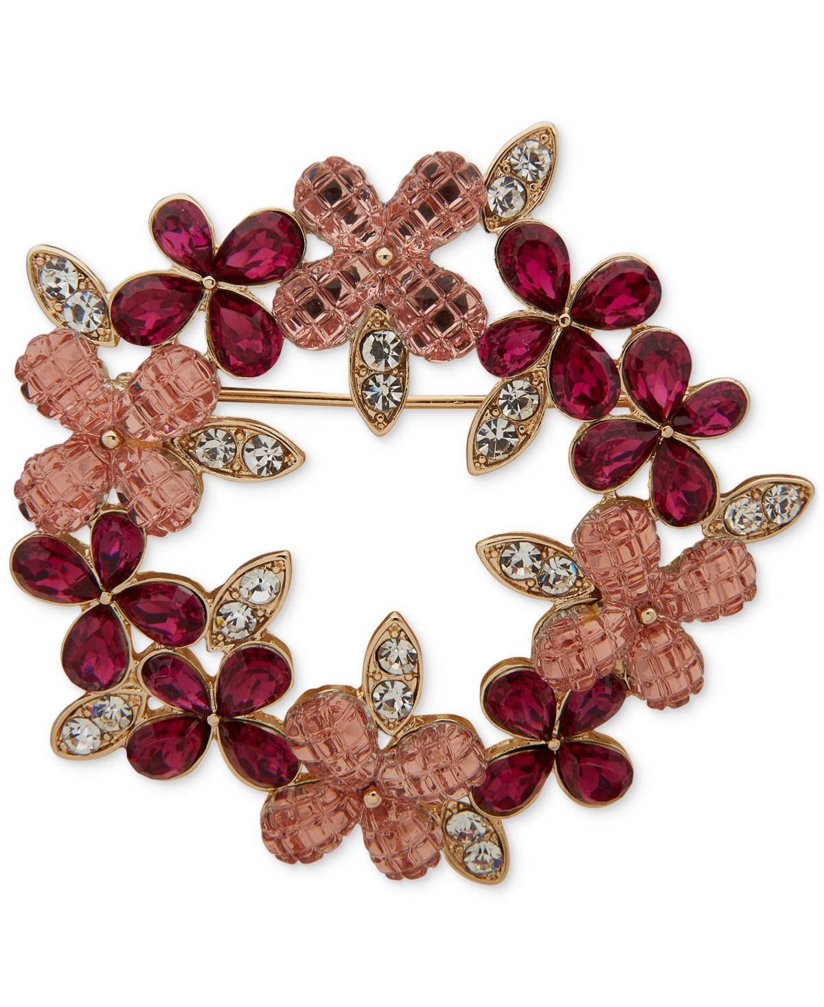 Gold-Tone Crystal & Stone Flower Wreath Pin - Pink