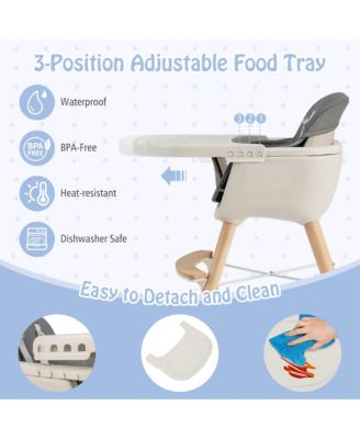 Toddler 3 in 1 Convertible Wooden High Chair Feeding Chair with Cushion