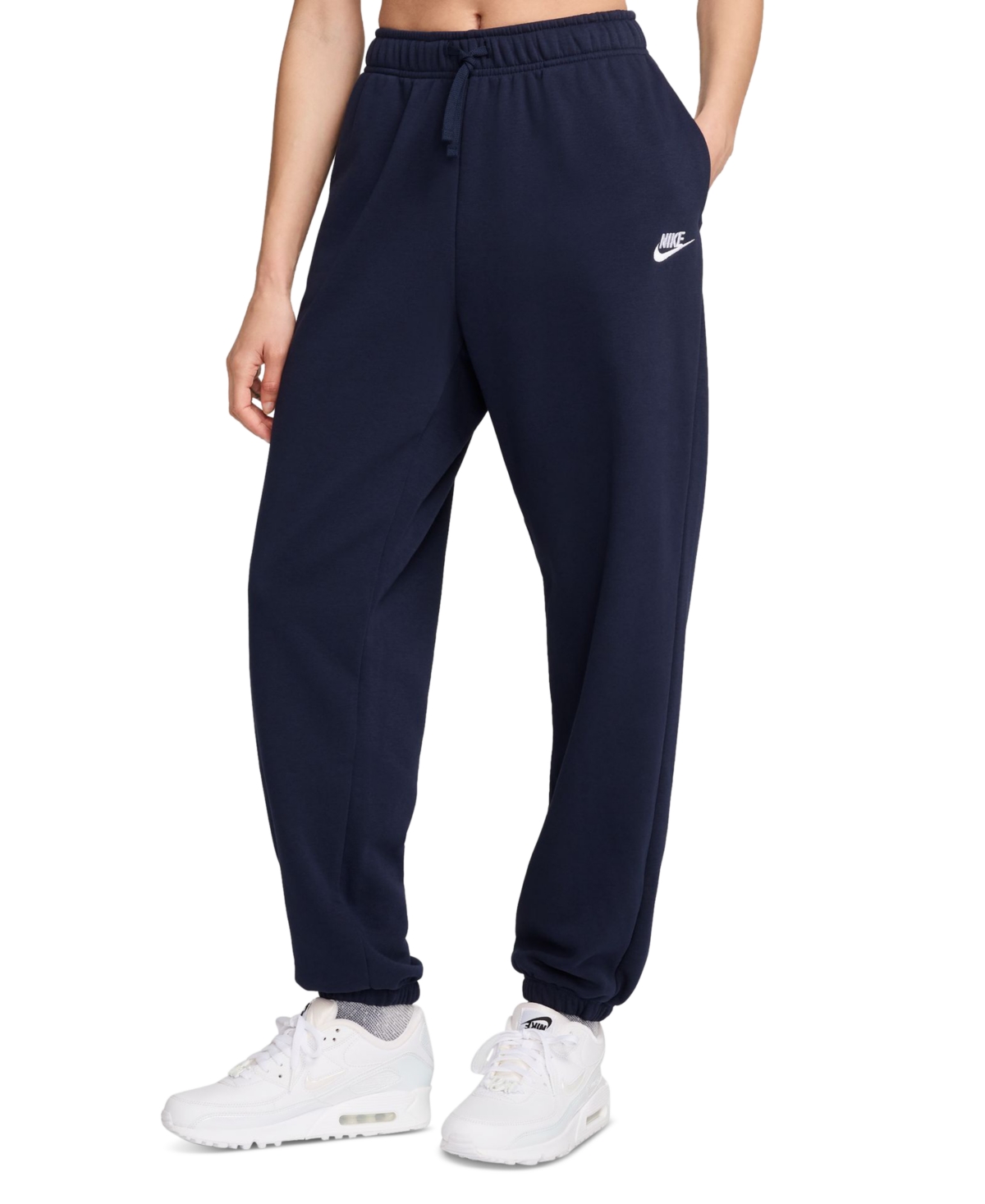 Nike Women's  Sportswear Club Fleece Mid-rise Oversized Sweatpants In Obsidian,white