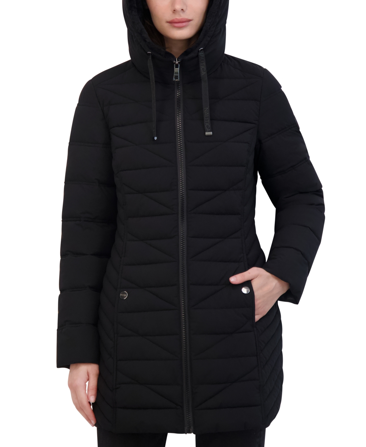 Nautica Women's Faux-Fur-Trim Hooded Packable Puffer Coat