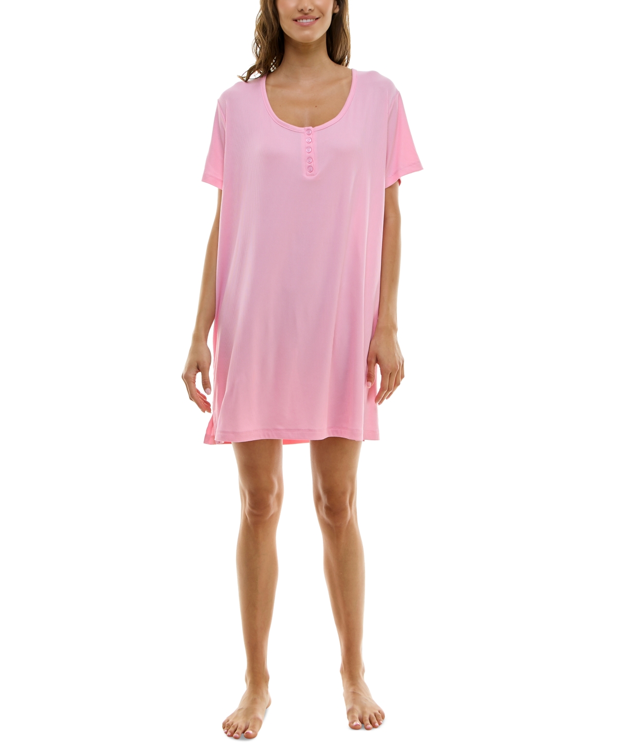 Women's Short-Sleeve Henley Sleepshirt - Orchid Pink