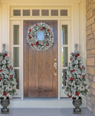 Pre-Lit Potted Snowy Bristle Pine Artificial Christmas Tree 5'