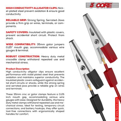 5Core Alligator Clips Electrical Metal Battery Jumper Clamps Insulated Gator Clip - ALLIGATOR 72 PCS