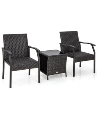 3 Piece Patio Wicker Chair Set with Quick Dry Foam Cushions