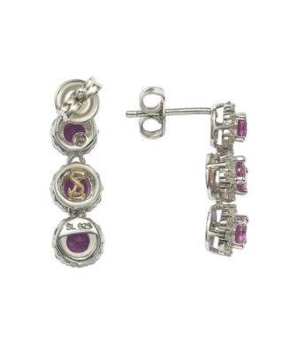 Pink Sapphire & Lab-Grown White Sapphire Halo Triple Drop Dangle Earrings in Sterling Silver by Suzy Levian
