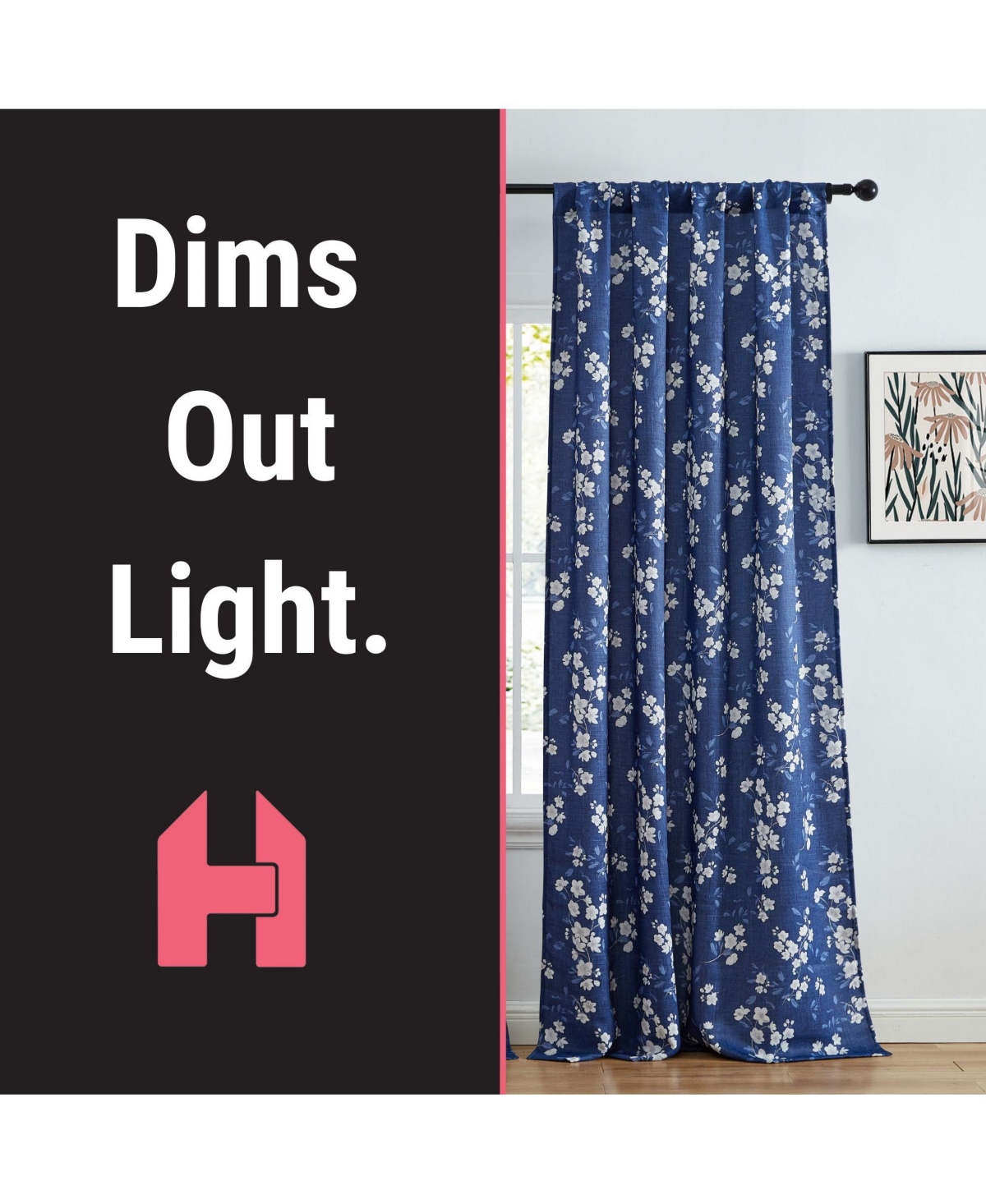 Hlc.me Ashley Floral Patterned Light Blocking Curtain Rod Pocket Pole Top Panels - Set of 2
