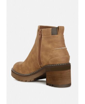 Womens Pheonix Faux Leather Chunky Heel Ankle Boots