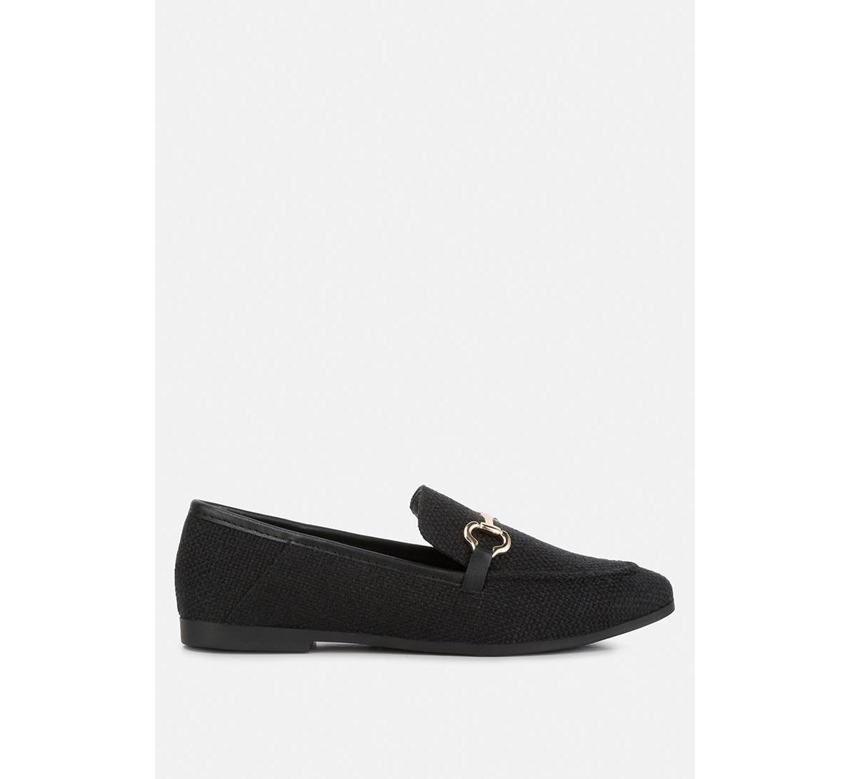 neoma horsebit detail flat canvas loafers - Black