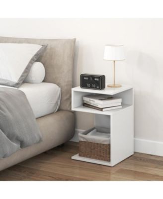 S-Shaped Side Table with Unique S-shaped Frame and 2 Open Compartments-White