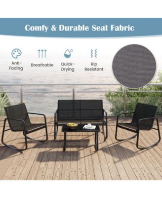 4-Piece Patio Rocking Chair Set with Glass-Top Table Outdoor Furniture for Porch, Yard, or Garden