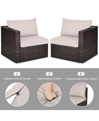 2PCS Rattan Corner Sofa Set Patio Outdoor Furniture Set w/ 4 Beige Cushions