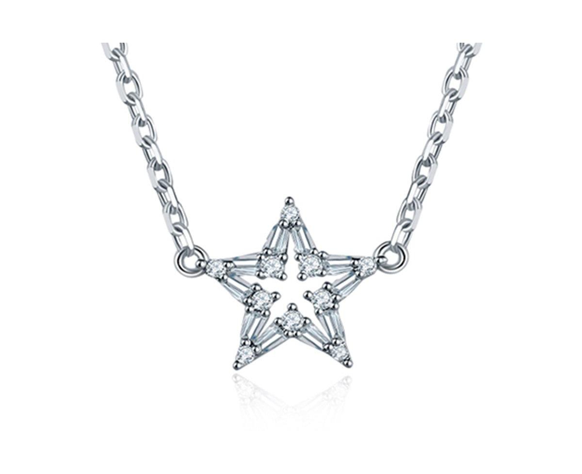 Crystal Star Pendant Necklace - Silver