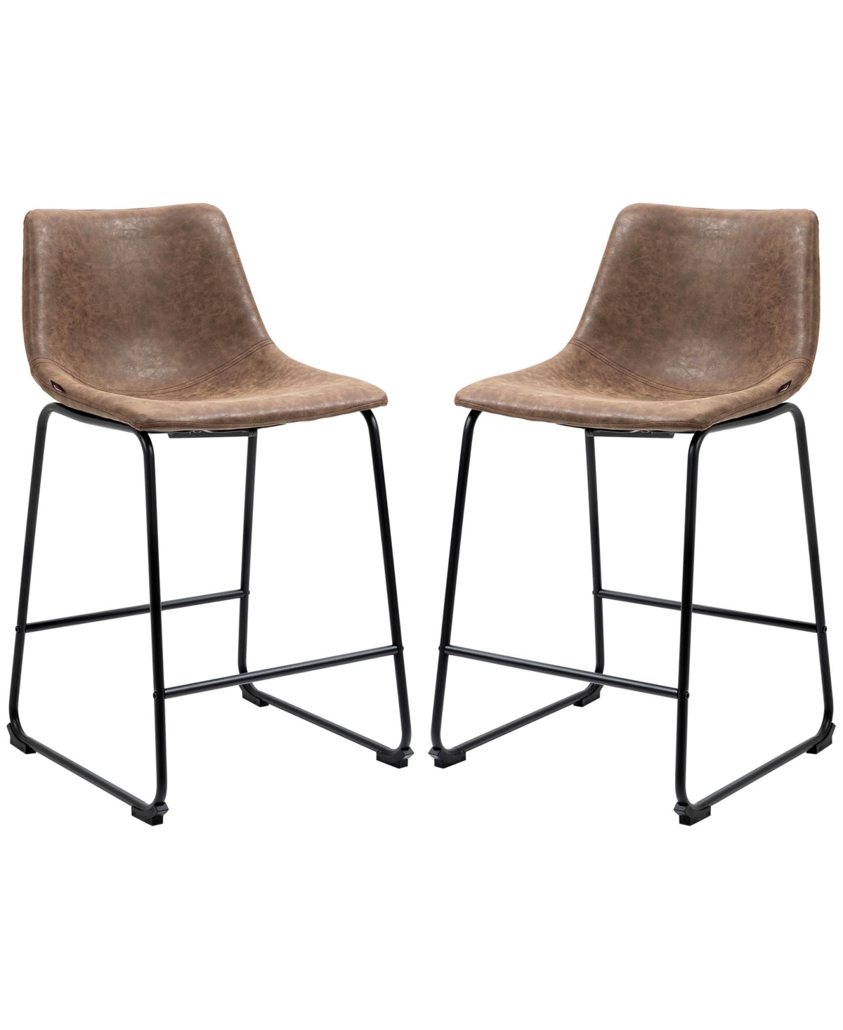 Homcom Counter Height Bar Stools Set of 2 W/ Footrest, Vintage Pu Leather, Dark- Brown