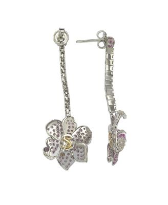 Pink Sapphire & Lab-Grown White Sapphire Flower Petal Drop Dangle Earrings in Sterling Silver by Suzy Levian