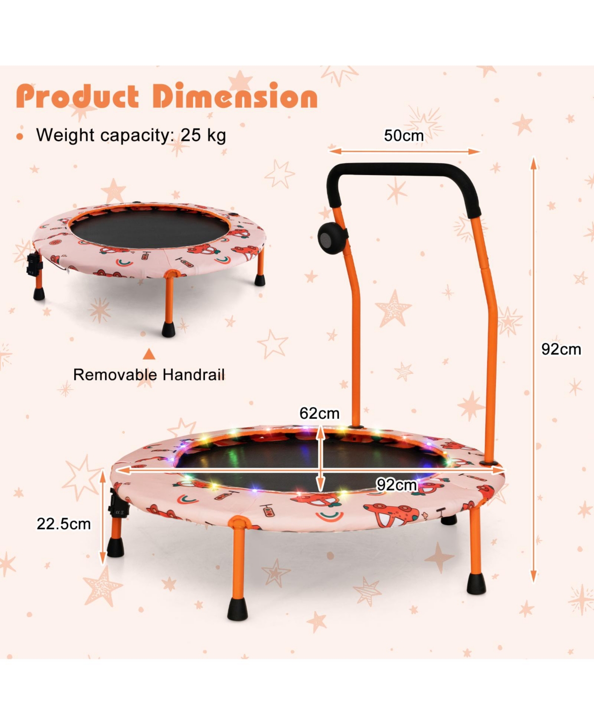 Slickblue 36 Inch Mini Trampoline with Colorful Led Lights and Bluetooth Speaker