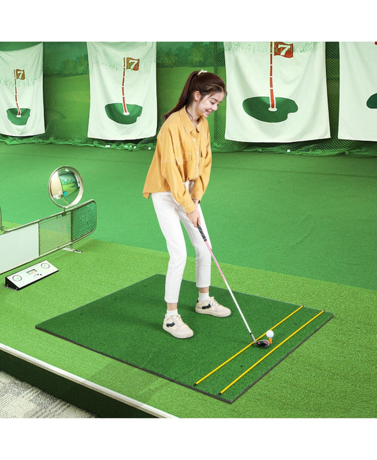 Slickblue Artificial Turf Mat for Indoor and Outdoor Golf Practice Includes 2 Rubber Tees and 2 Alignment Sticks