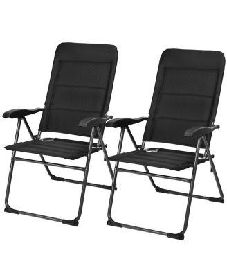 Slickblue - 2 Pieces Outdoor Folding Patio Chairs with Adjustable Backrests for Bistro and Backyard Black