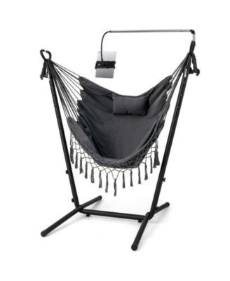 Height Adjustable Hammock Chair with Phone Holder and Side Pocket
