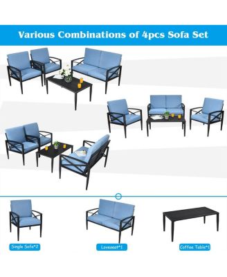 4 Pieces Patio Furniture Set Aluminum Frame Cushioned Sofa