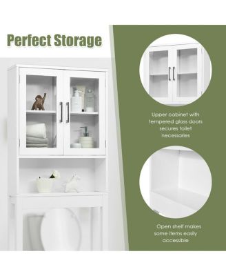 Over the Toilet Storage Cabinet Bathroom Space Saver with Tempered Glass Door