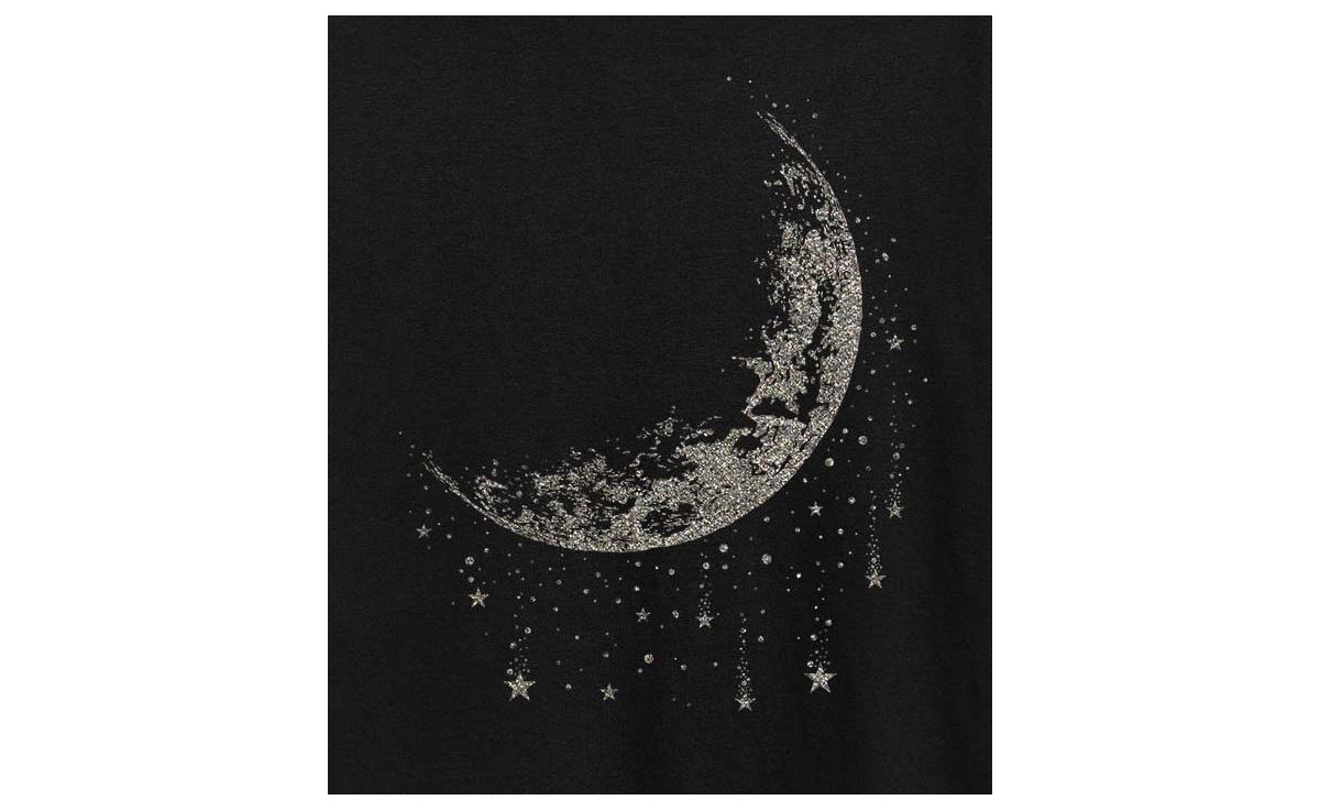 Hybrid Apparel Moon And Falling Stars Metallic Plus Size Graphic T-shirt In Black