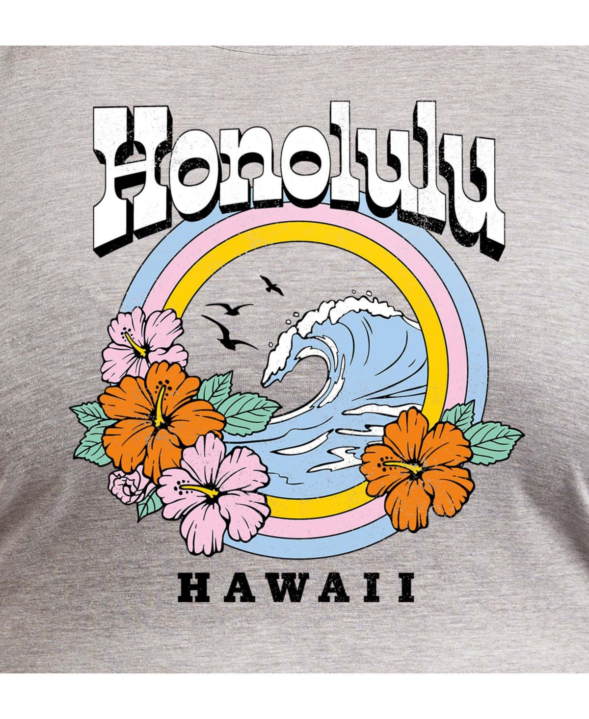 Hybrid Apparel Honolulu Hawaii Plus Size Graphic Tank In Heather Grey