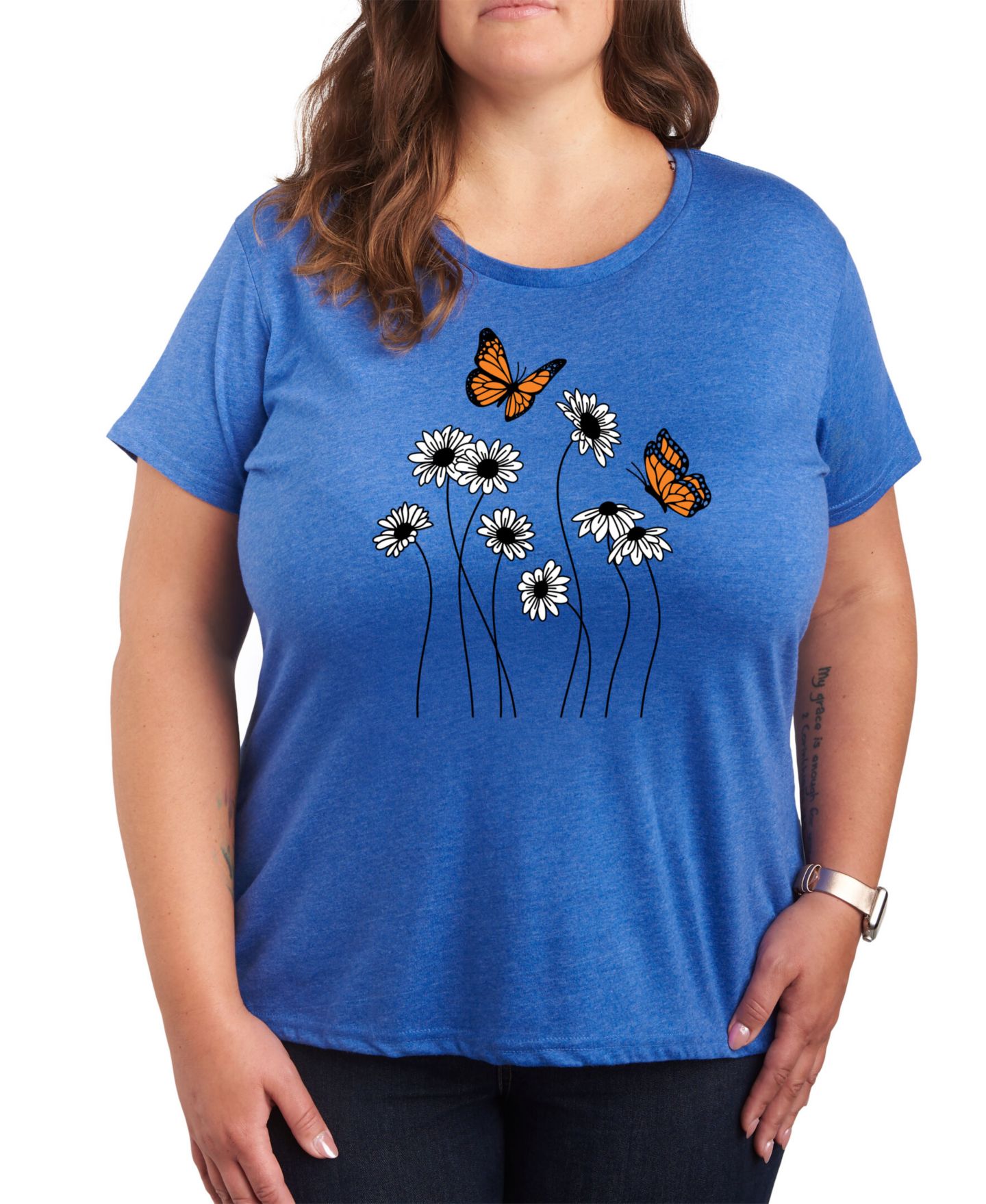 Женская футболка Hybrid Apparel Wildflower Garden Plus Size Graphic, цвет: Меланжевый королевский синий — фото 1