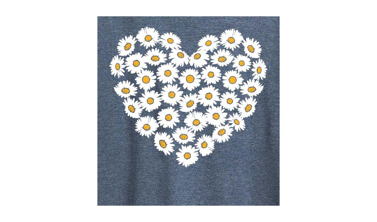 Hybrid Apparel Daisy Heart Plus Size Graphic T-shirt In Heather Blue