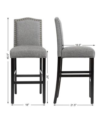 Set of 2 Counter Height Dining Side Barstools with Thick Cushion