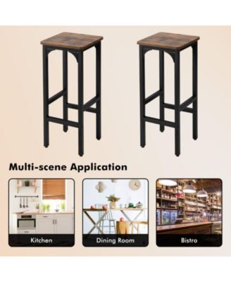 2 Pieces 28 Inch Dining Bar Chair Set with Footrest and Adjustable Pads