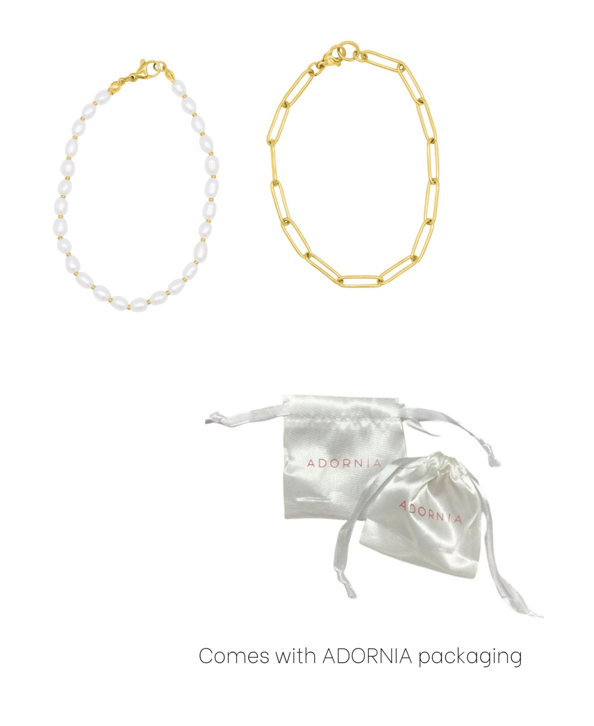 Adornia Gold Tarnish Resistant Freshwater Cultivated Pearl and Paperclip Chain Bracelet Set