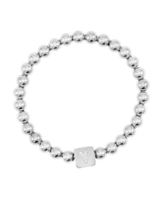 Silver Crystal Initial Cube Stretch Bracelet